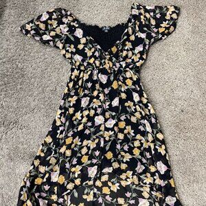 Lily Rose Hi Low Maxi Dress Size XS Black with Yellow and Pink Flowers